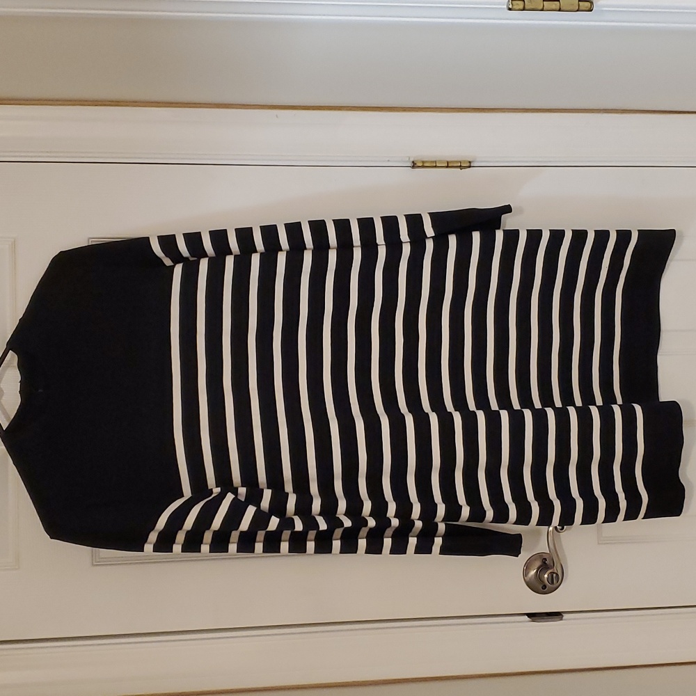 LOFT Black and White Striped Long Sleeve Sweater Dress - Size Large